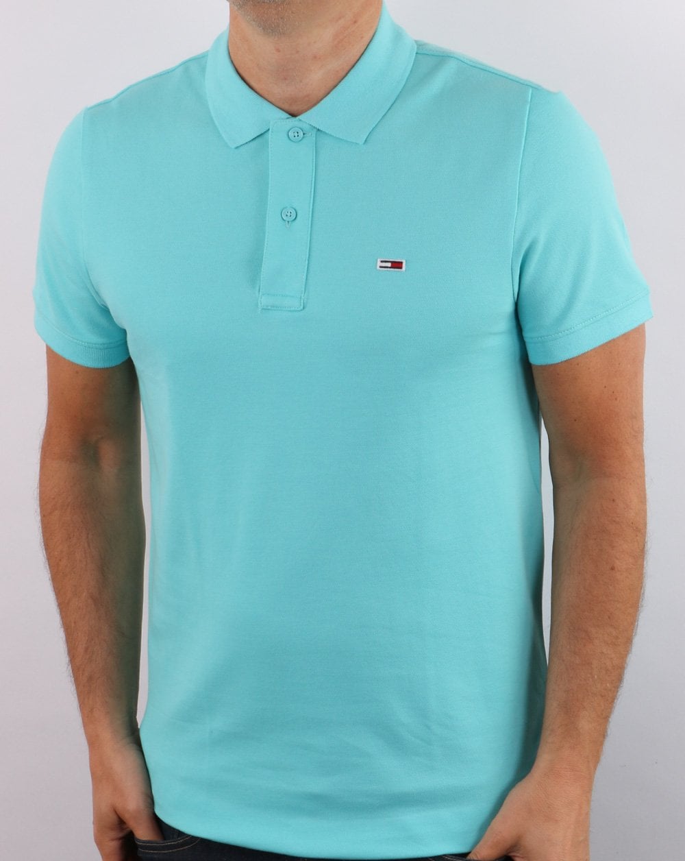 Tommy Jeans Cotton Pique Polo Shirt Aqua Blue
