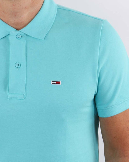 Tommy Jeans Cotton Pique Polo Shirt Aqua Blue