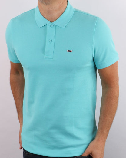 Tommy Jeans Cotton Pique Polo Shirt Aqua Blue