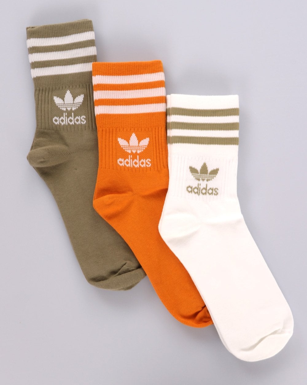 Adidas Originals Mid Cut Crew Sock 3 Pack White/Orange/Khaki
