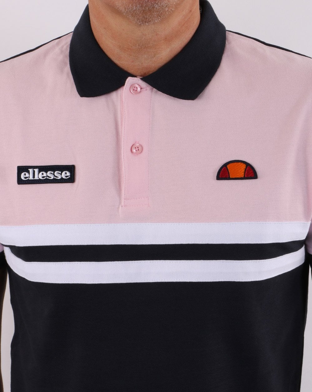 Ellesse Rimini Split Polo Shirt Navy/Pink