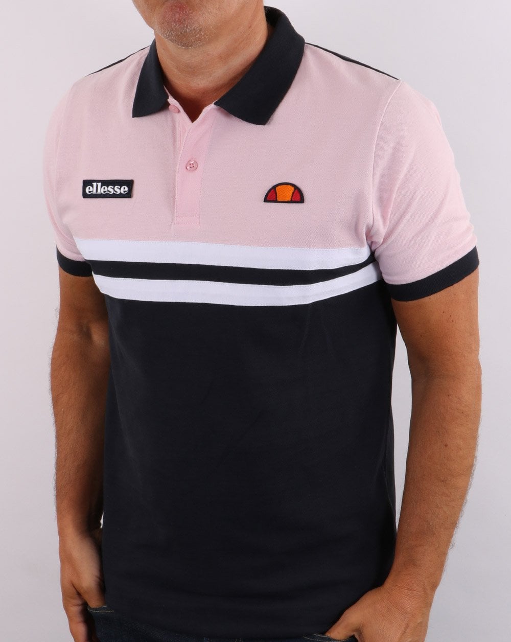 Ellesse Rimini Split Polo Shirt Navy/Pink