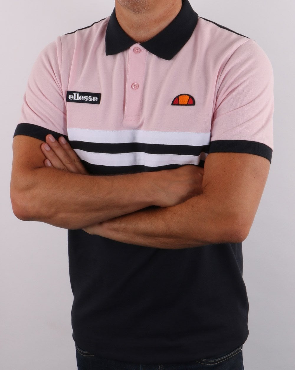 Ellesse Rimini Split Polo Shirt Navy/Pink
