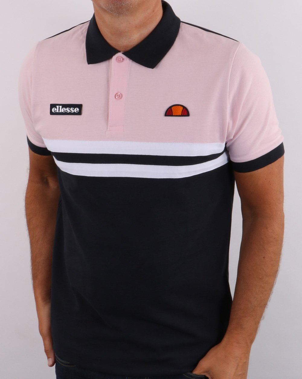 Ellesse Rimini Split Polo Shirt Navy/Pink