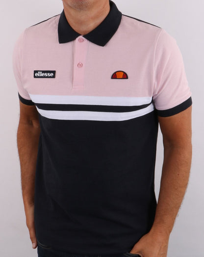 Ellesse Rimini Split Polo Shirt Navy/Pink
