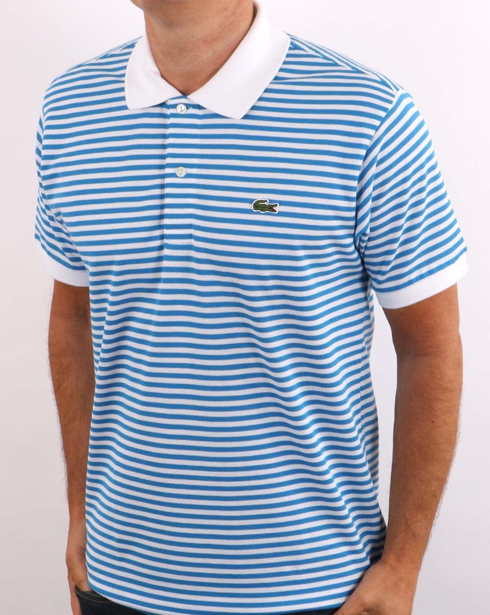 Lacoste Stripe Polo Shirt White/Blue