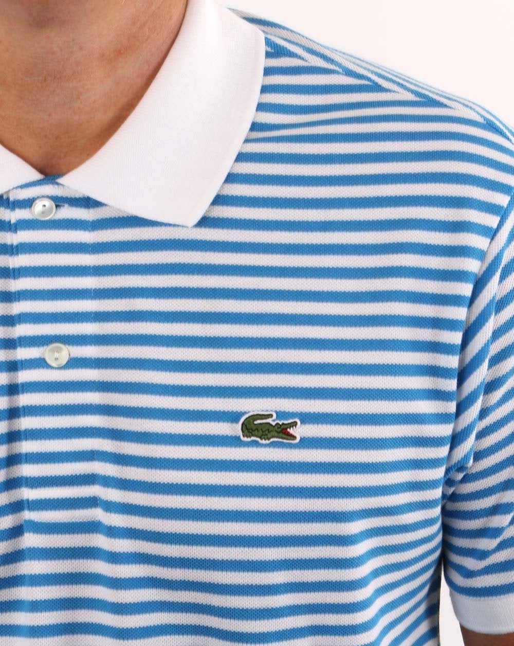Lacoste Stripe Polo Shirt White/Blue