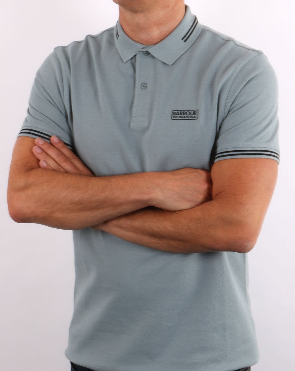 Barbour International Essential Tipped Polo Grey Blue