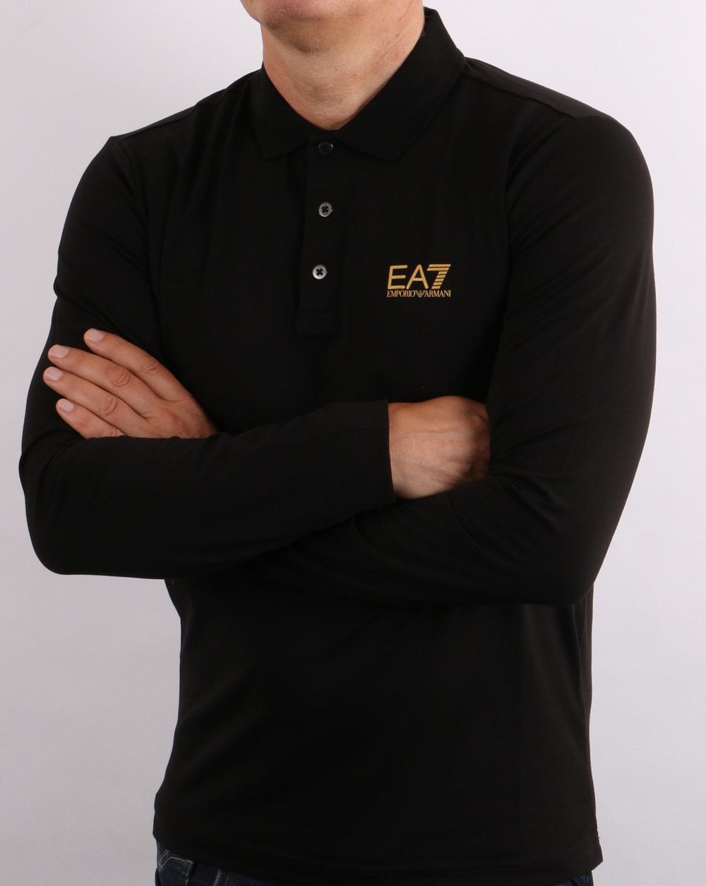 Emporio Armani EA7 Long Sleeve Polo Shirt Black
