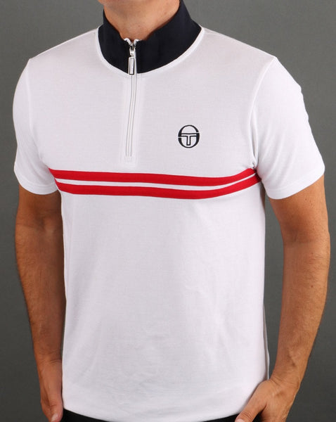 Sergio Tacchini Dallas 1/4 Zip Polo Shirt White/Red/Navy