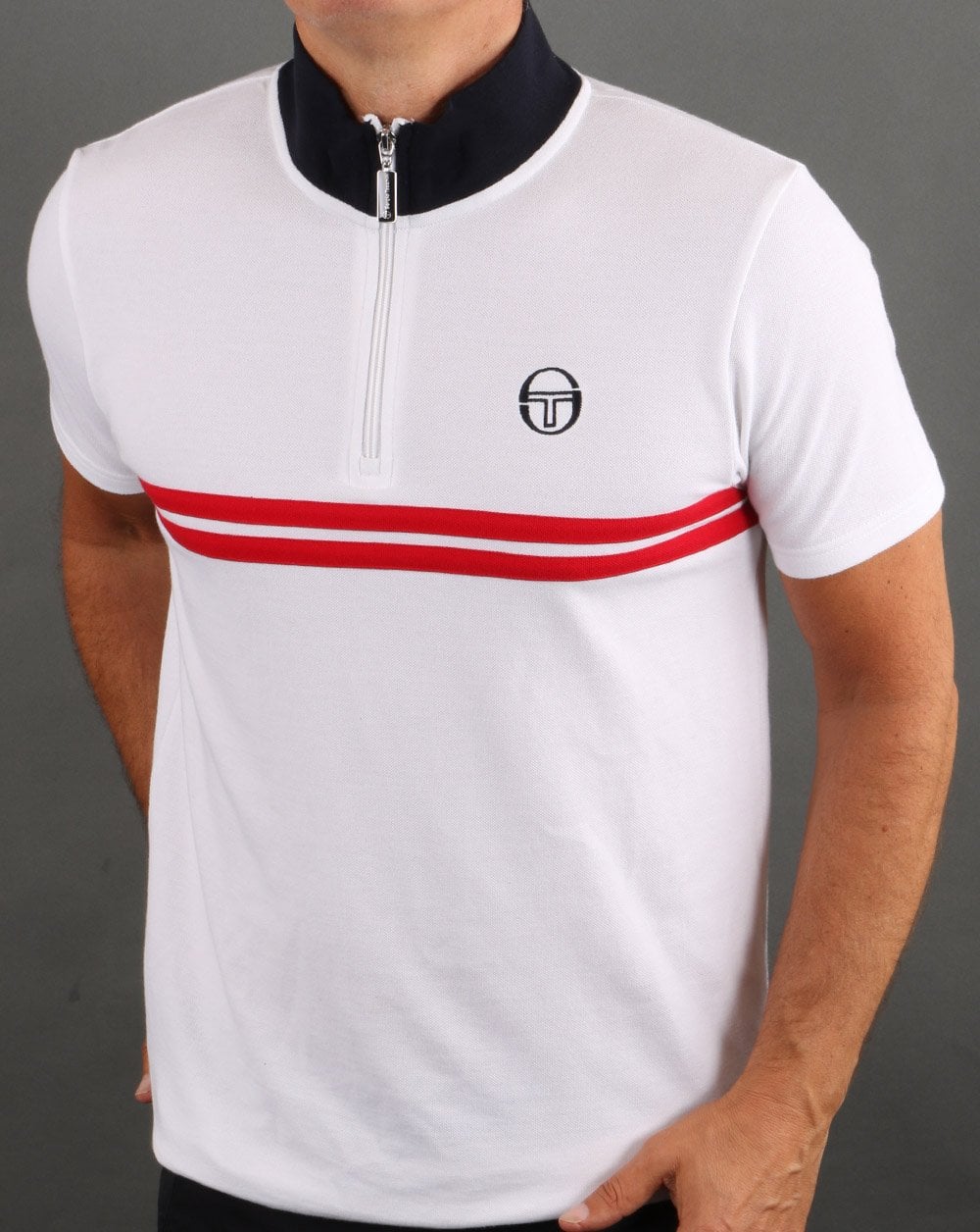 Sergio Tacchini Dallas 1/4 Zip Polo Shirt White/Red/Navy