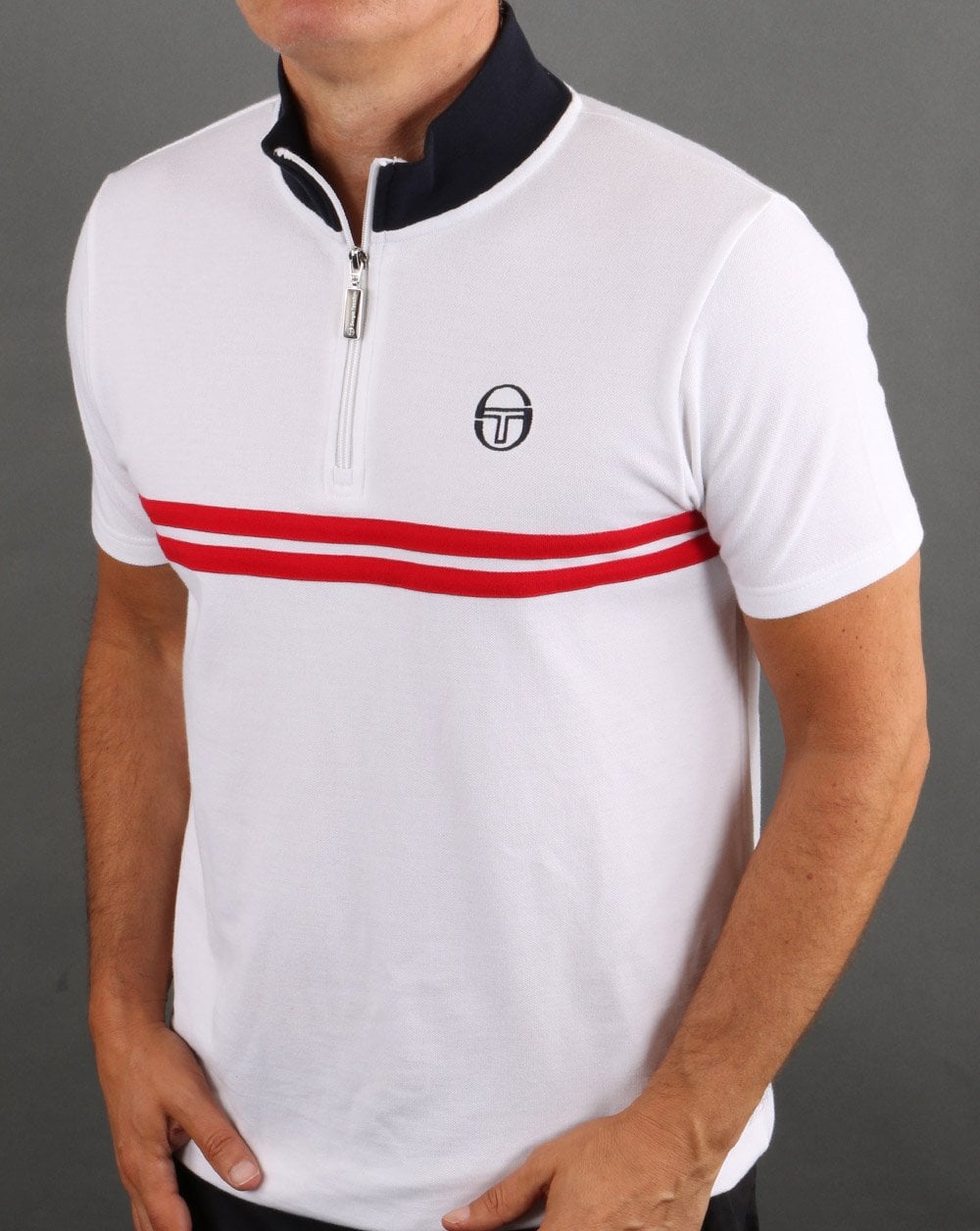 Sergio Tacchini Dallas 1/4 Zip Polo Shirt White/Red/Navy