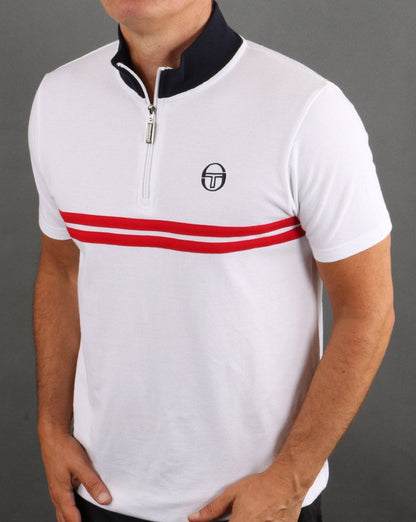 Sergio Tacchini Dallas 1/4 Zip Polo Shirt White/Red/Navy