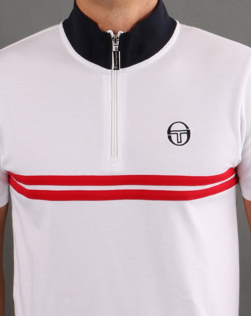 Sergio Tacchini Dallas 1/4 Zip Polo Shirt White/Red/Navy