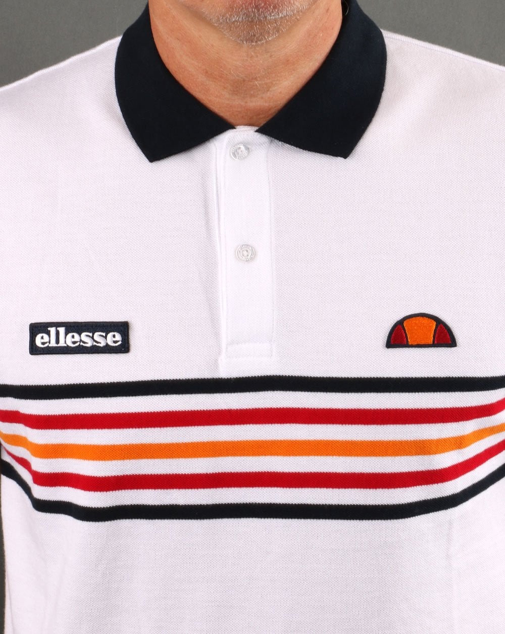 Ellesse Multi Stripe Polo Shirt White