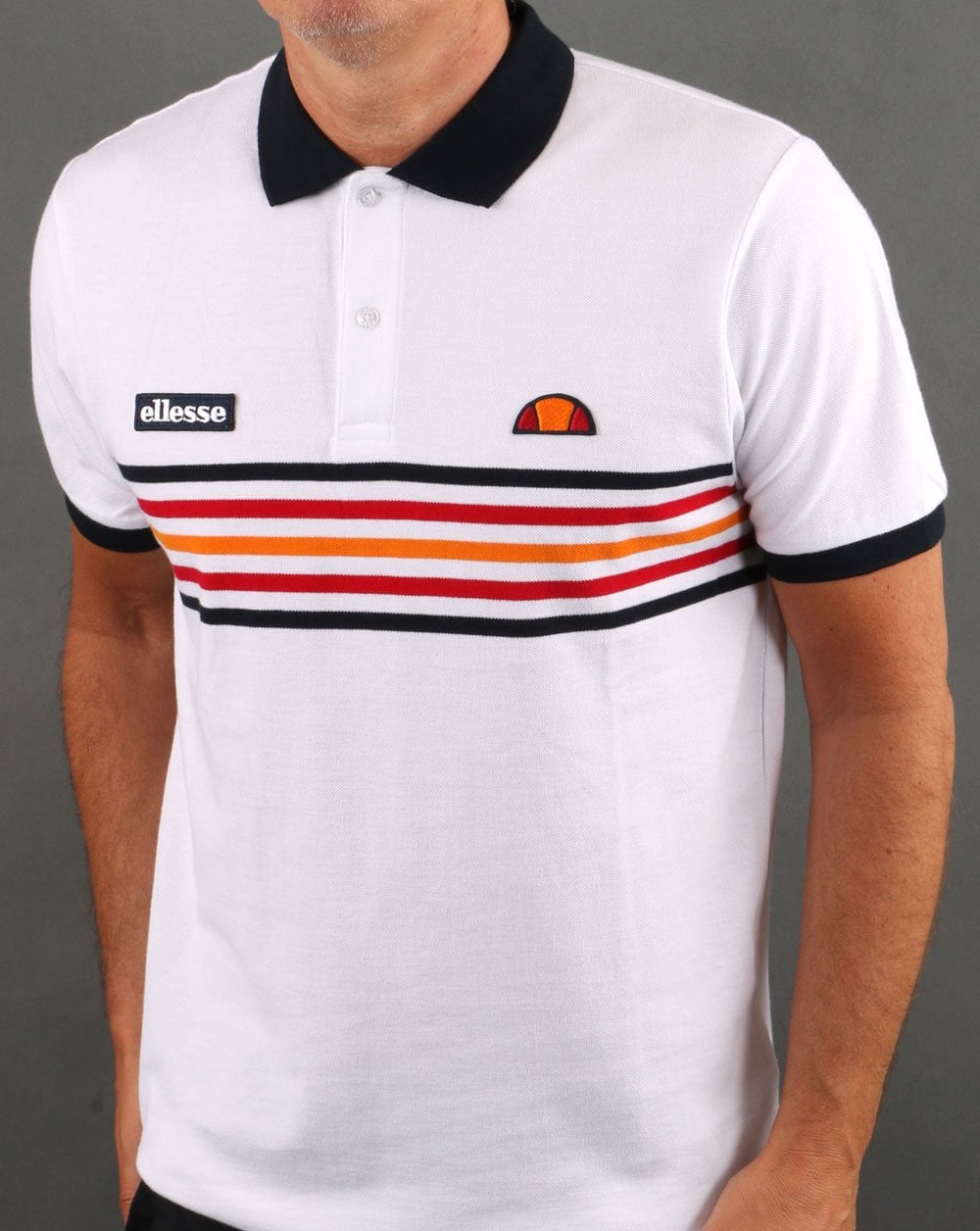 Ellesse Multi Stripe Polo Shirt White