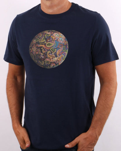 Pretty Green Paisley Football T-shirt Navy