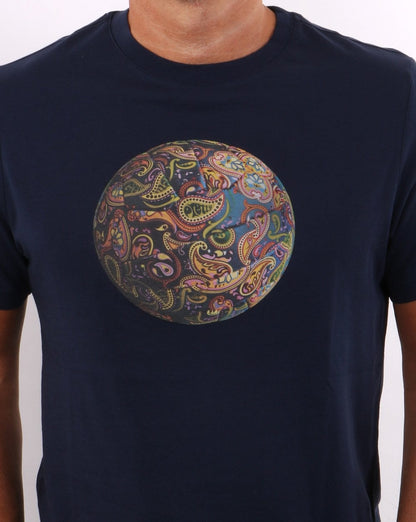 Pretty Green Paisley Football T-shirt Navy