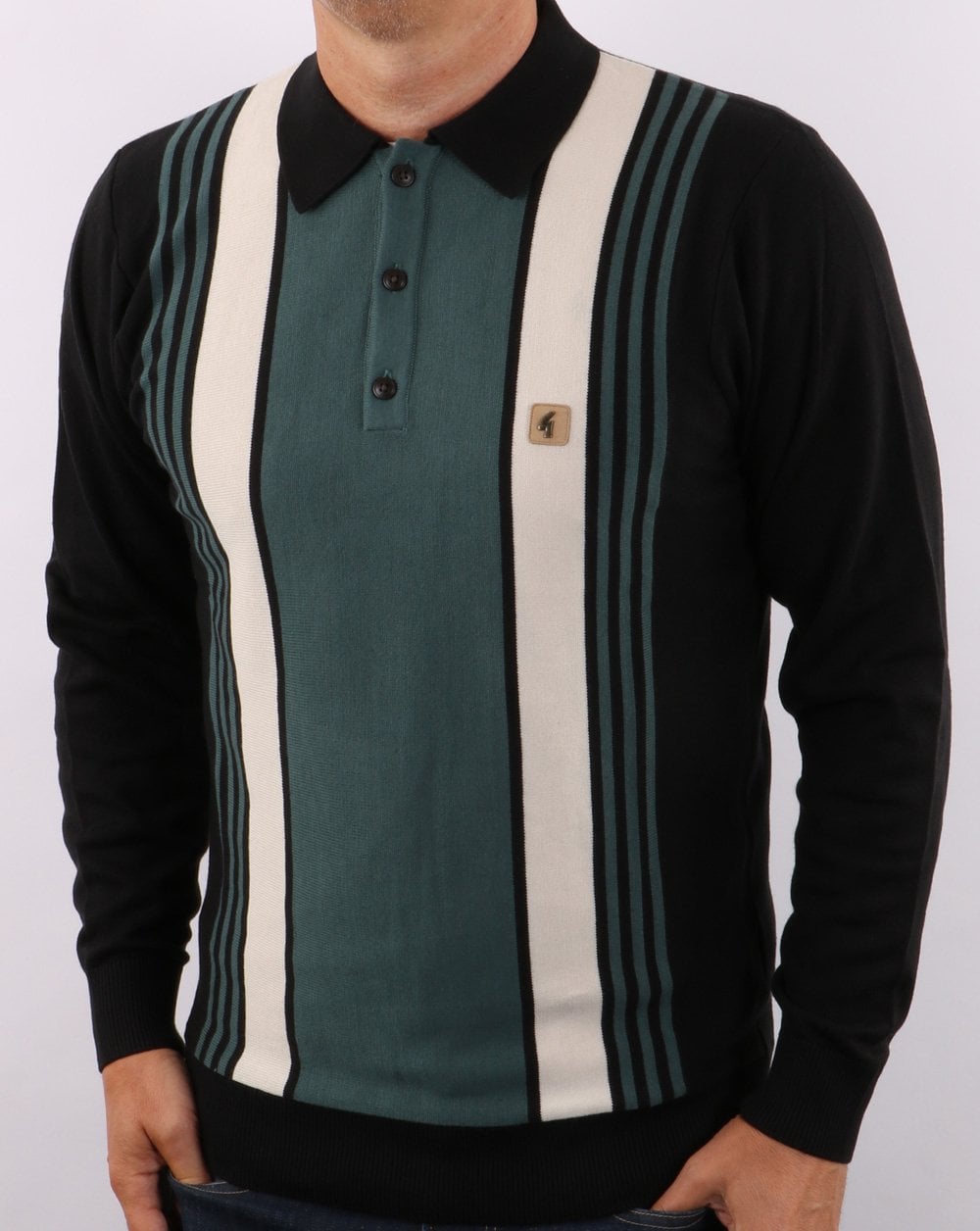 Gabicci Vintage Searle Knit Polo Black/Teal Green