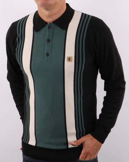 Gabicci Vintage Searle Knit Polo Black/Teal Green