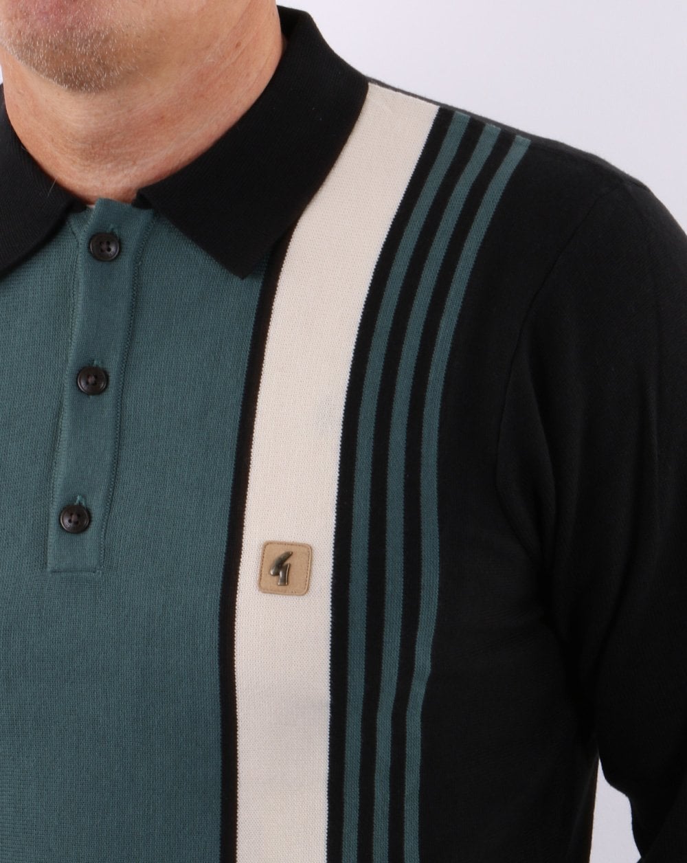 Gabicci Vintage Searle Knit Polo Black/Teal Green