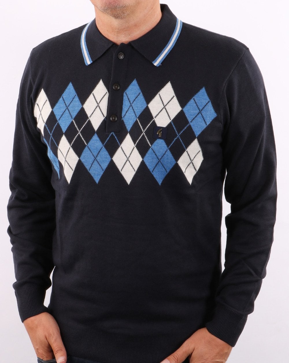 Gabicci Vintage Diamond Knitted Polo Navy
