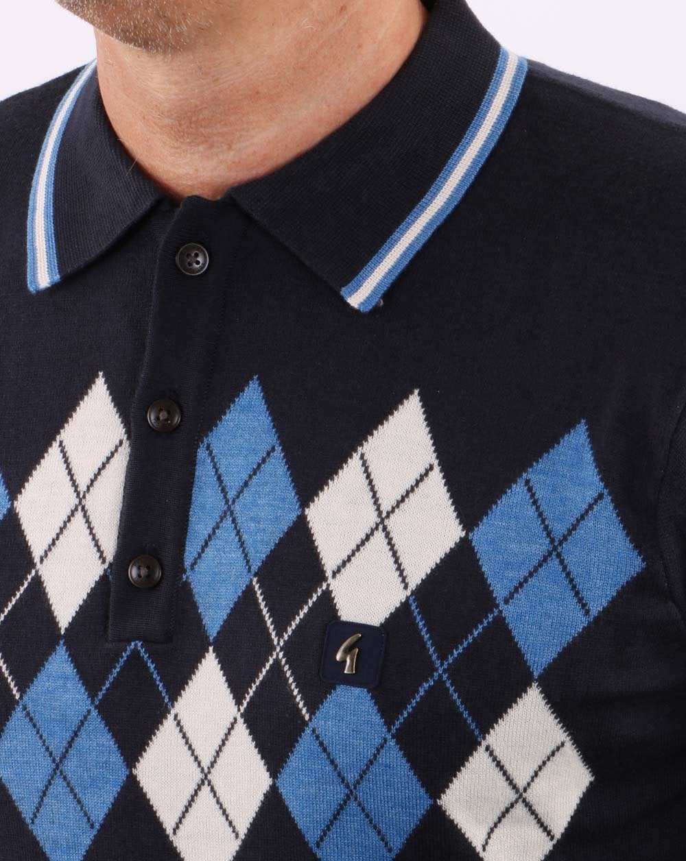Gabicci Vintage Diamond Knitted Polo Navy