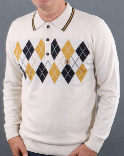 Gabicci Vintage Diamond Knitted Polo Cream