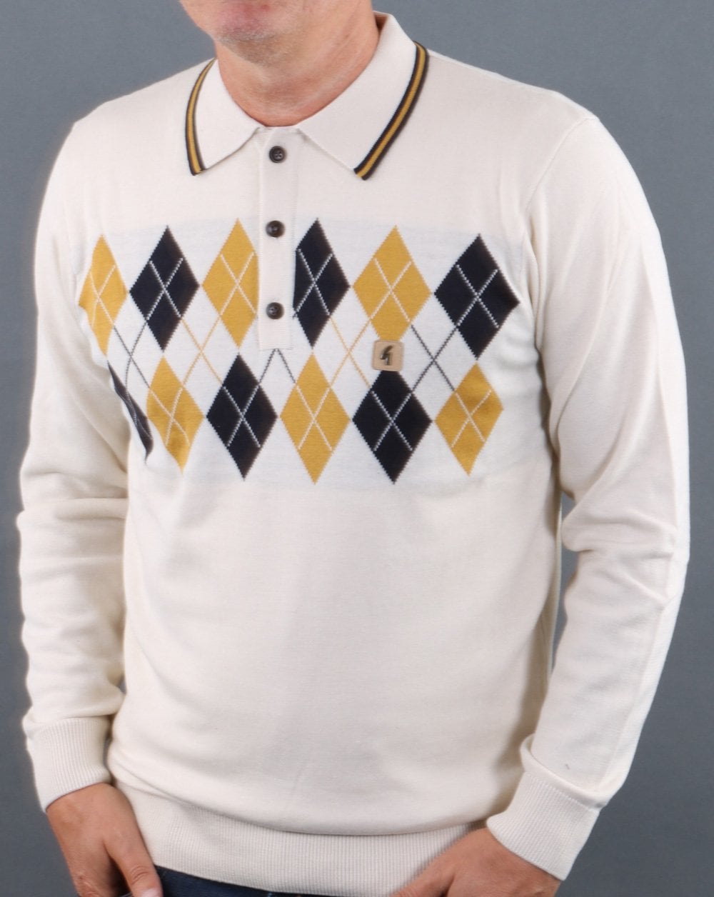 Gabicci Vintage Diamond Knitted Polo Cream