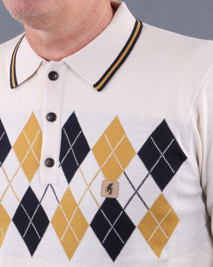 Gabicci Vintage Diamond Knitted Polo Cream