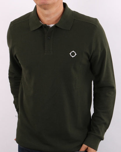 Ma.strum Long Sleeve Pique Polo Shirt Dark Green