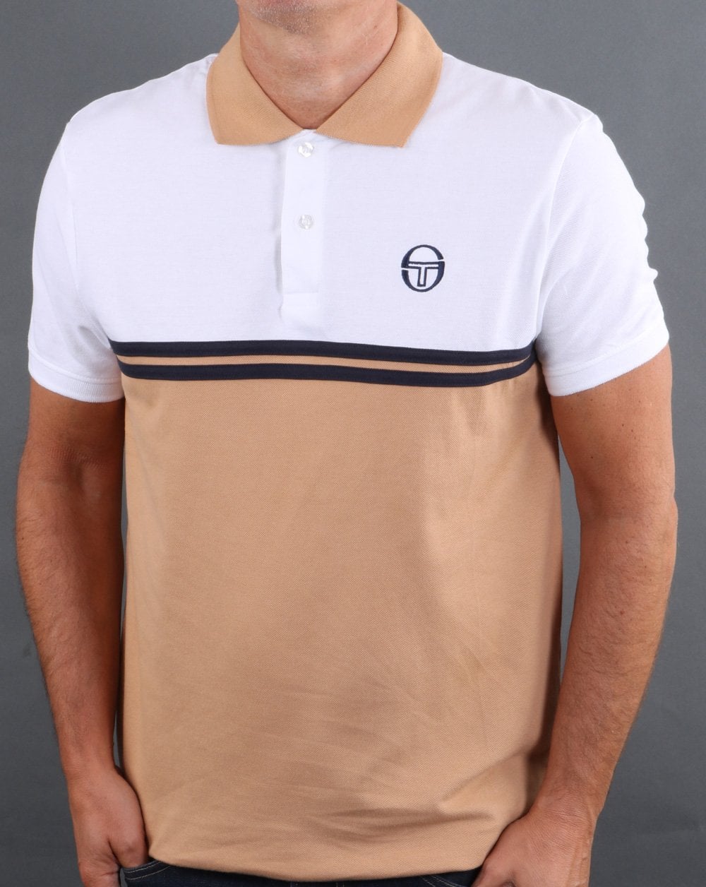 Sergio Tacchini Split Polo Shirt White/Tan/Navy