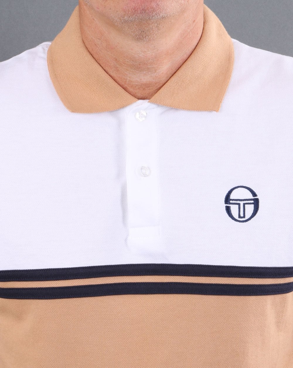 Sergio Tacchini Split Polo Shirt White/Tan/Navy