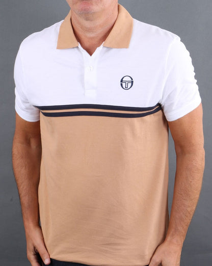 Sergio Tacchini Split Polo Shirt White/Tan/Navy