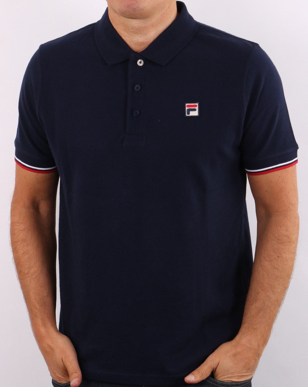 Fila Vintage Tipped Cuff Polo Shirt Navy