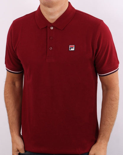 Fila Vintage Tipped Cuff Polo Shirt Claret