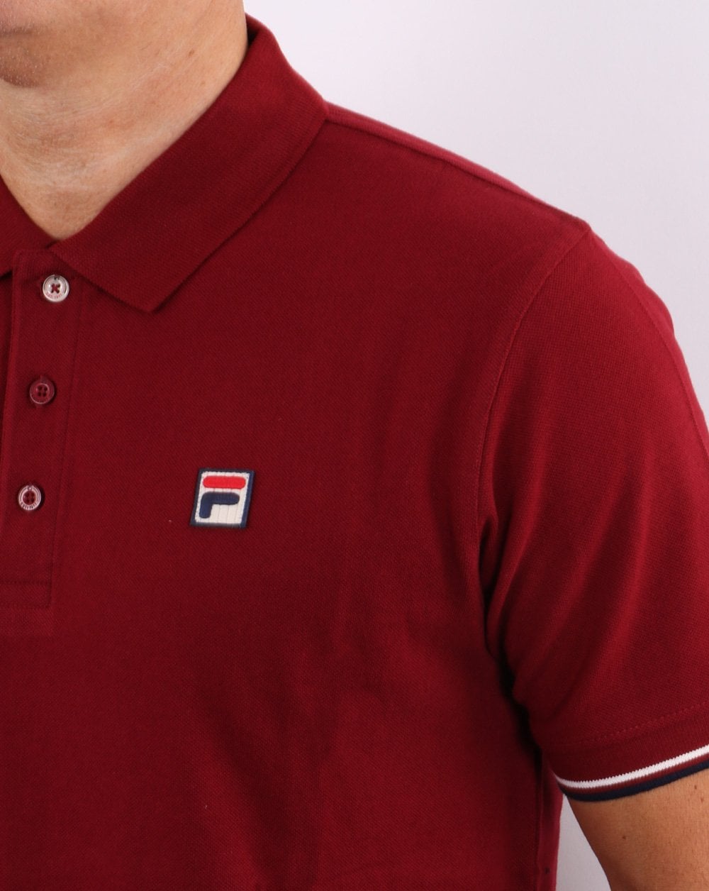 Fila Vintage Tipped Cuff Polo Shirt Claret