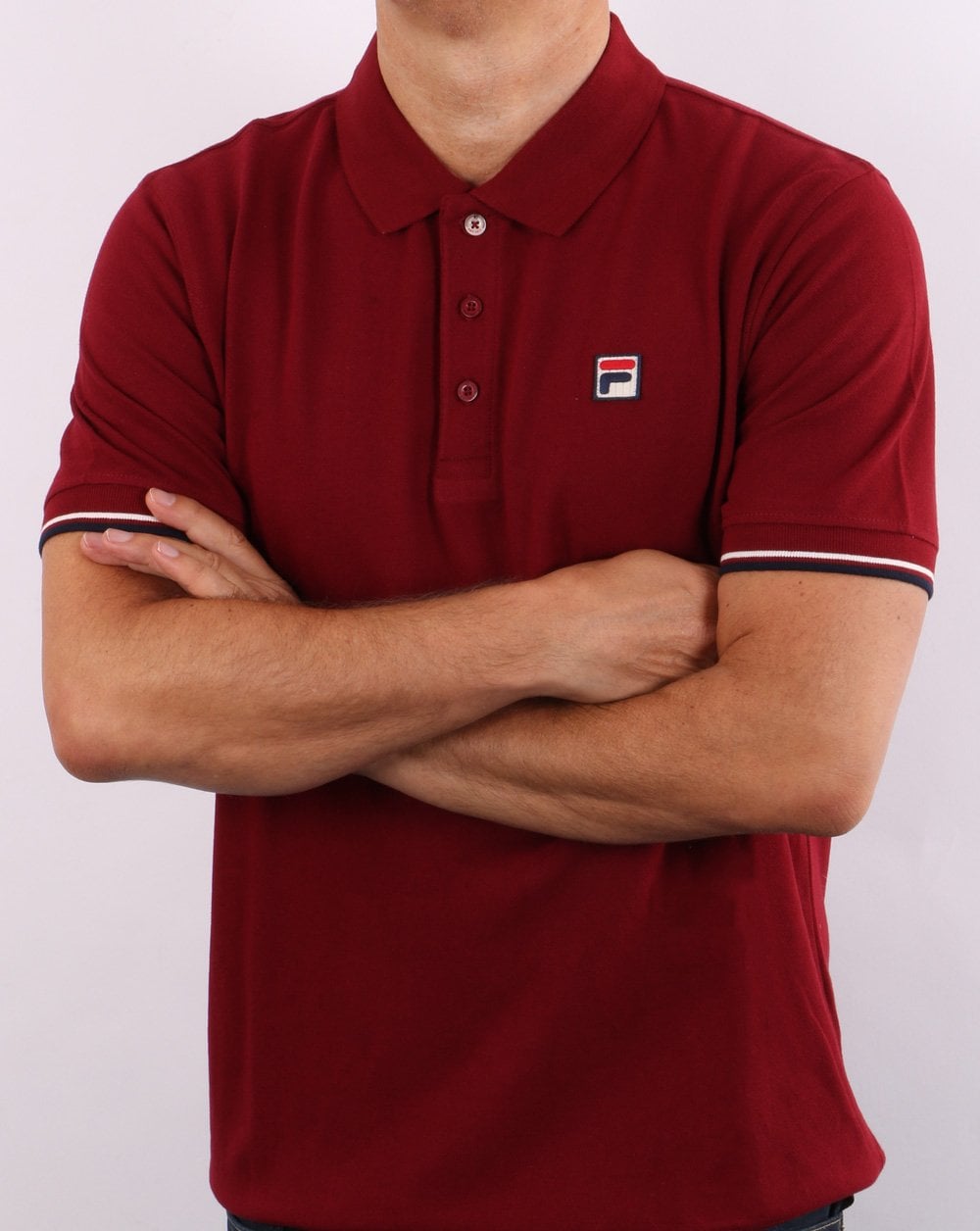 Fila Vintage Tipped Cuff Polo Shirt Claret