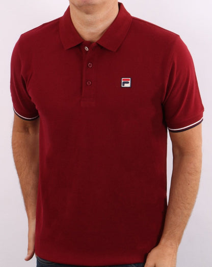 Fila Vintage Tipped Cuff Polo Shirt Claret