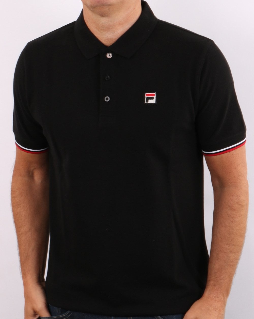 Fila Vintage Tipped Cuff Polo Shirt Black