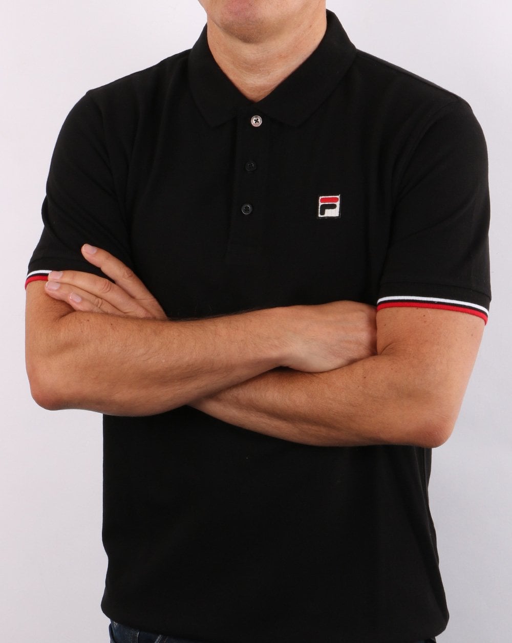 Fila Vintage Tipped Cuff Polo Shirt Black