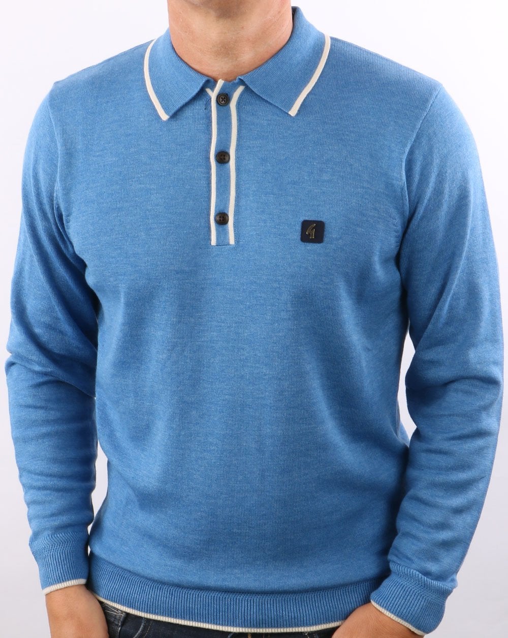 Gabicci Vintage Lineker Long Sleeve Knitted Polo Jasper