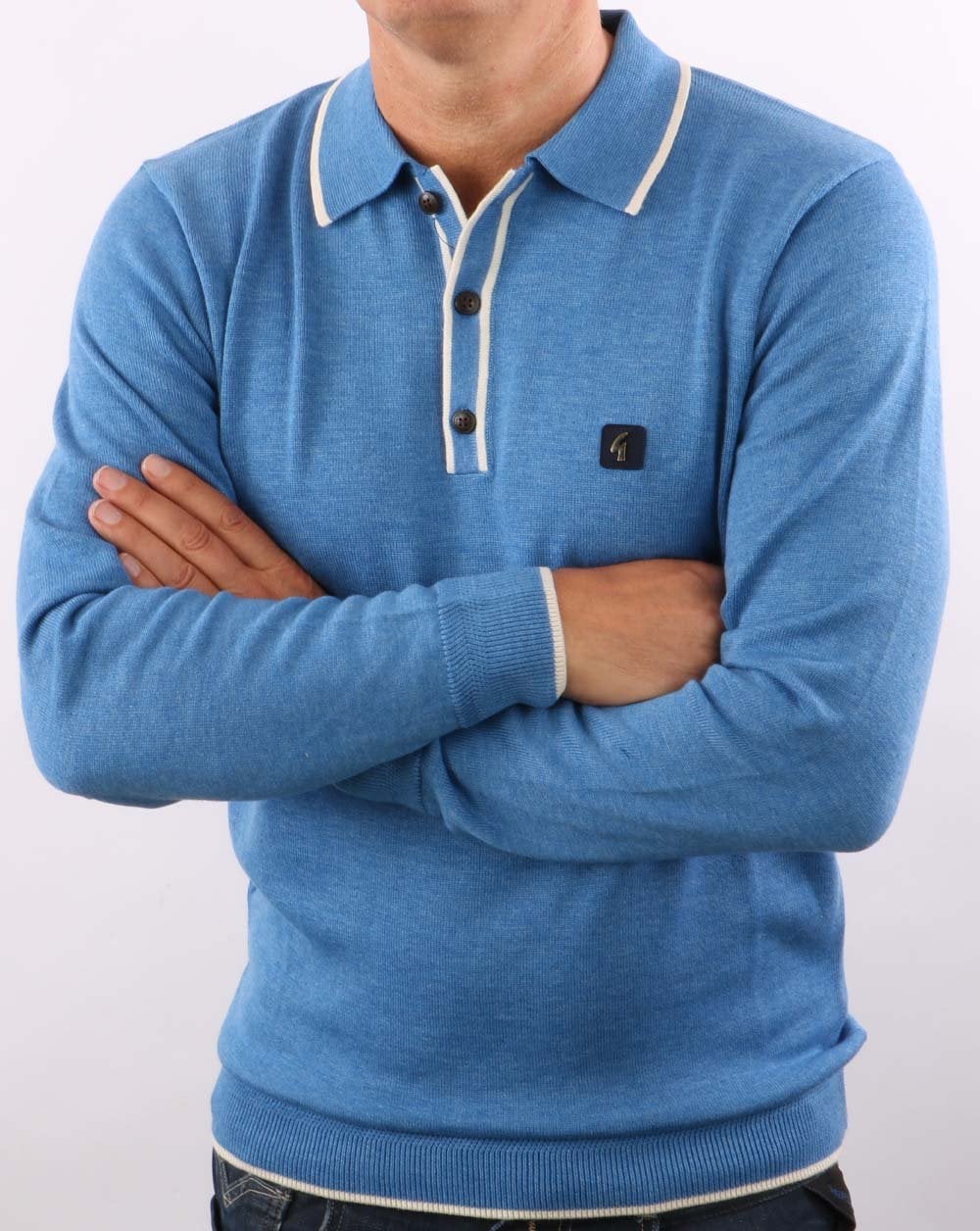 Gabicci Vintage Lineker Long Sleeve Knitted Polo Jasper