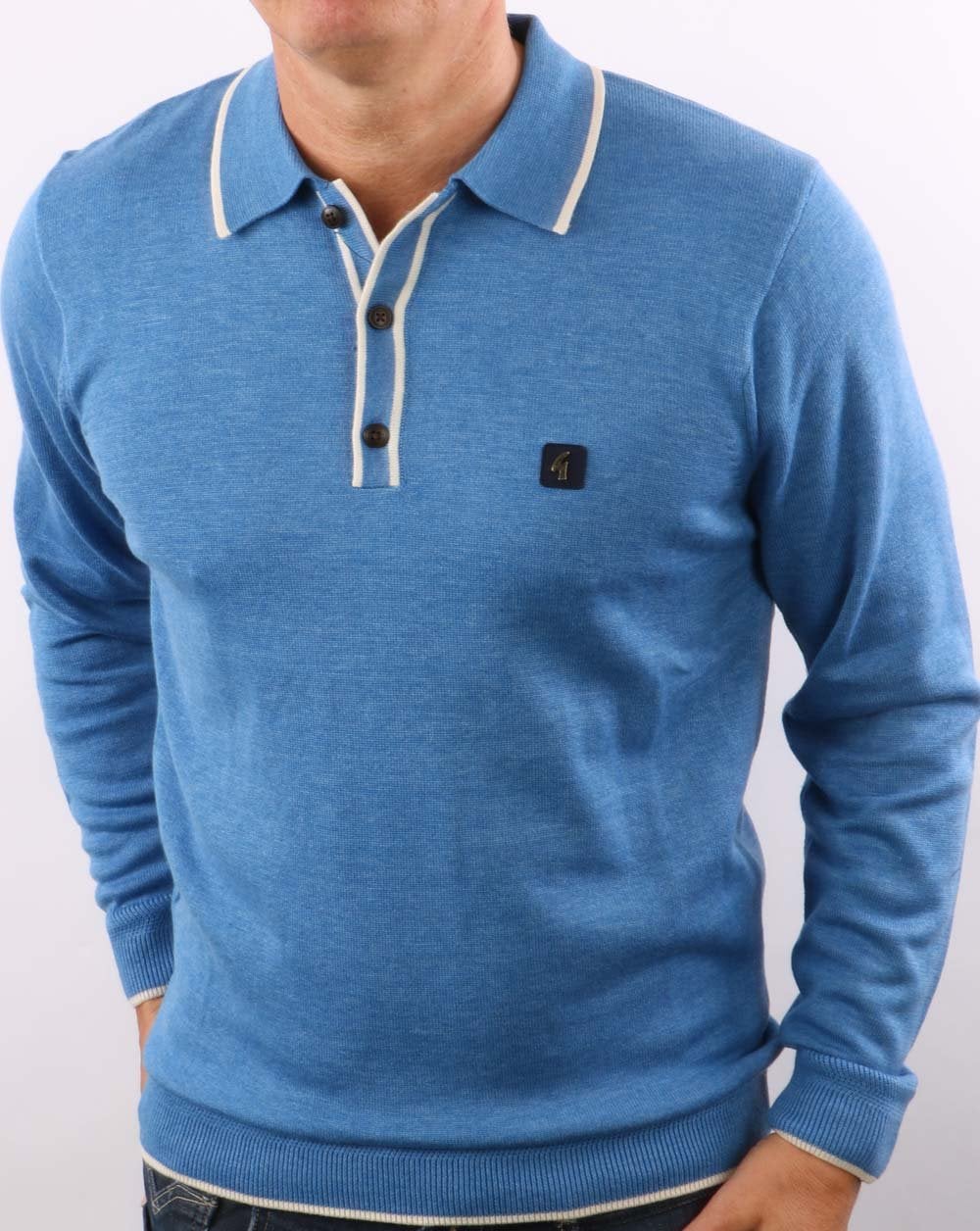 Gabicci Vintage Lineker Long Sleeve Knitted Polo Jasper