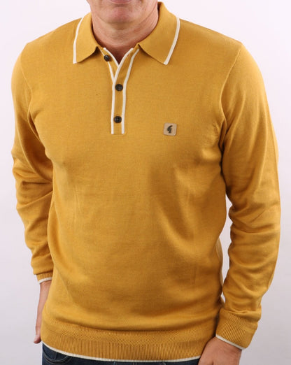 Gabicci Vintage Lineker Long Sleeve Knitted Polo Dijon