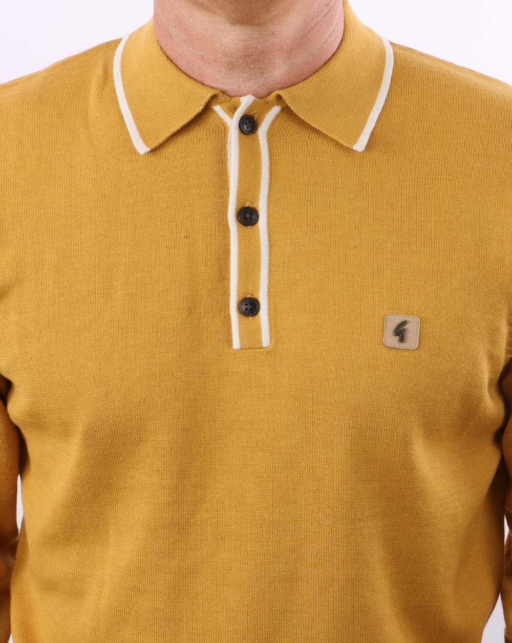 Gabicci Vintage Lineker Long Sleeve Knitted Polo Dijon