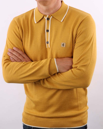 Gabicci Vintage Lineker Long Sleeve Knitted Polo Dijon