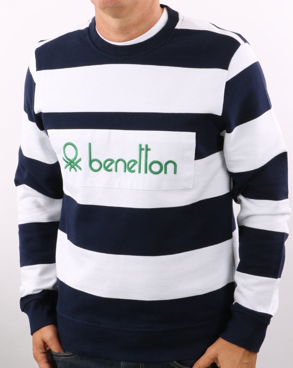 Benetton Striped Sweatshirt Navy/white