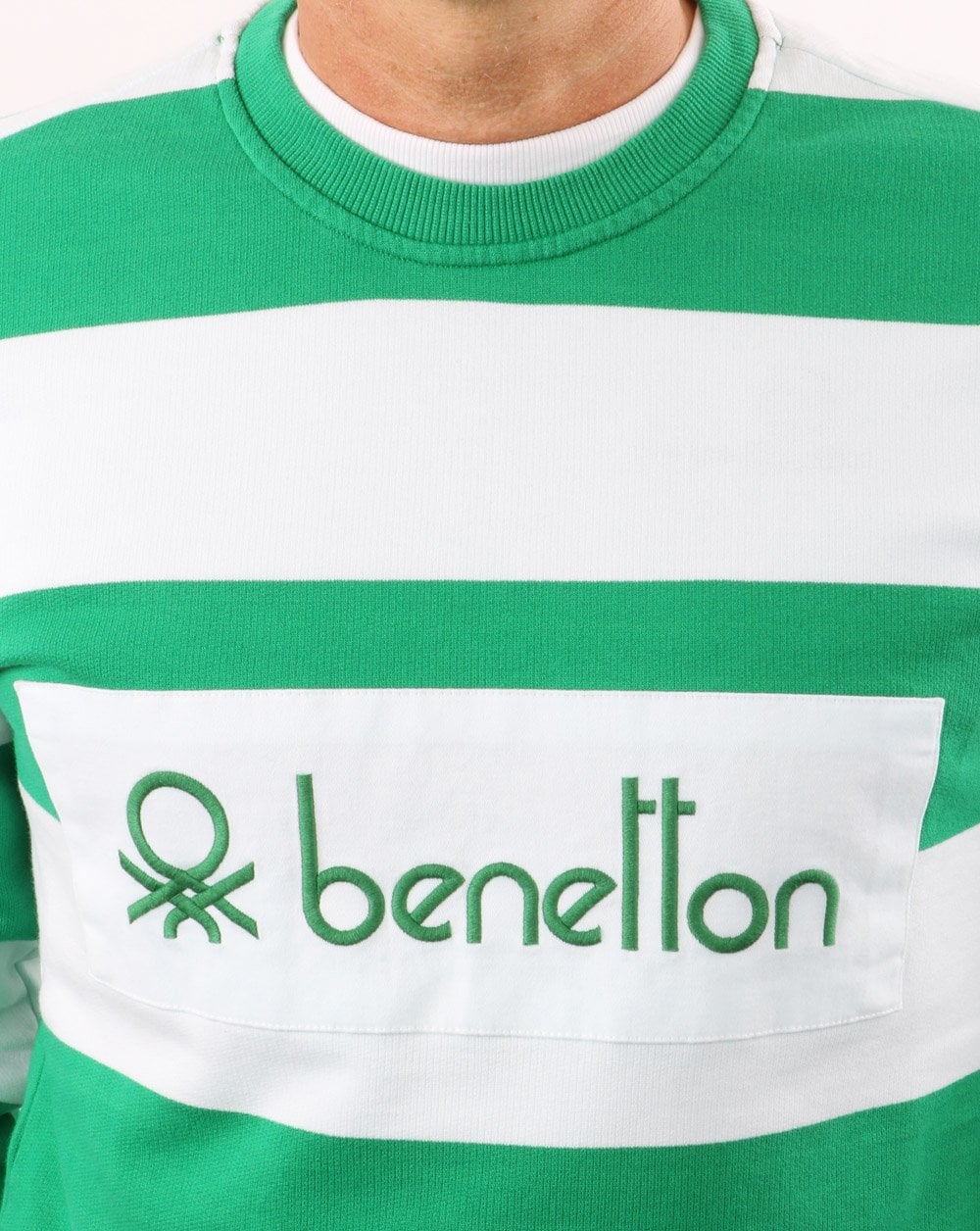 Benetton Striped Sweatshirt Green/white