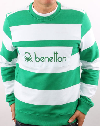 Benetton Striped Sweatshirt Green/white